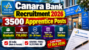 Read more about the article Canara Bank Recruitment 2026 – 3500 Graduate Apprentice Posts