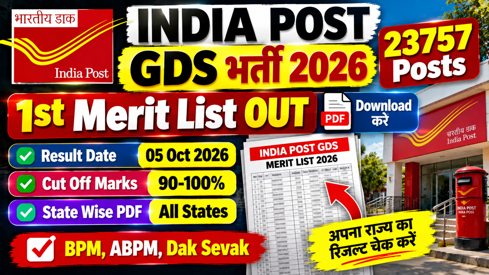 Read more about the article India Post GDS Result 2026 – 1st Merit List, Result Date & PDF