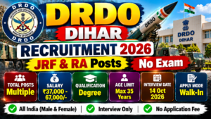 Read more about the article DRDO DIHAR Recruitment 2026 – JRF & RA Posts, Walk-In Interview
