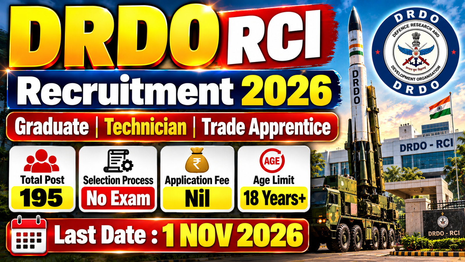 You are currently viewing DRDO RCI Recruitment 2026 – 195 Apprentice Posts