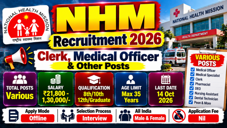 NHM Recruitment 2026 Clerk Medical Officer and Other Posts