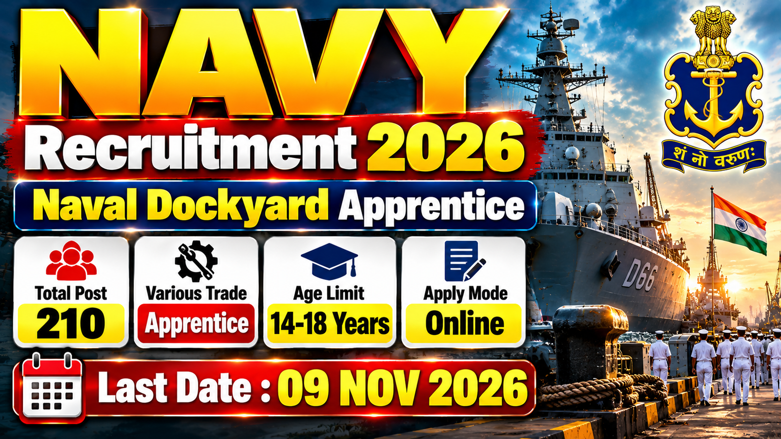 Read more about the article Navy Naval Dockyard Apprentice Recruitment 2026 – 210 Posts